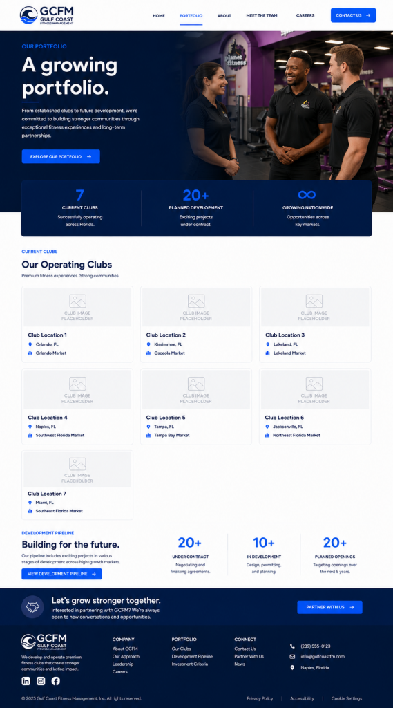 Gulf Coast Fitness Management website mockup concept 2