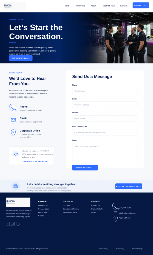 Gulf Coast Fitness Management website mockup concept 2
